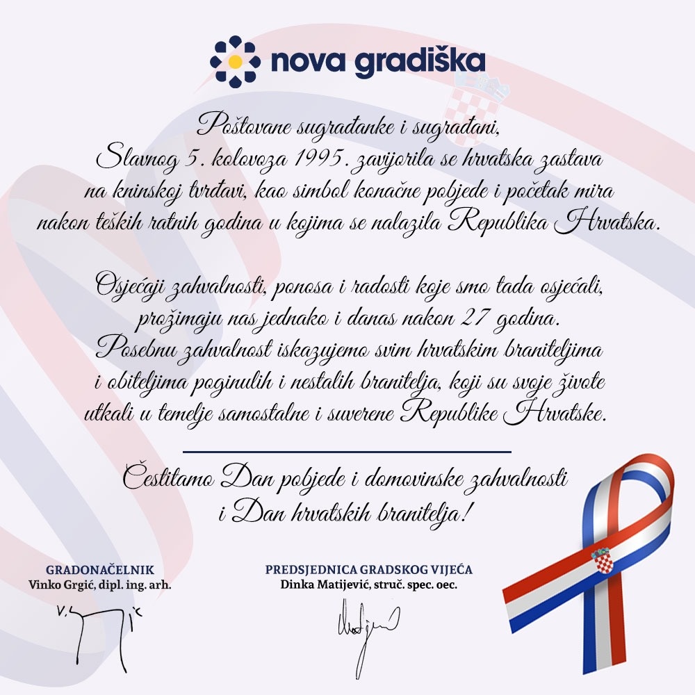 5. kolovoz – Dan pobjede i domovinske zahvalnosti i Dan hrvatskih branitelja